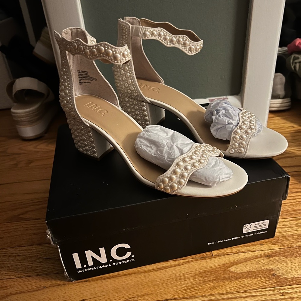 INC International Concepts Cream Heels with Block Heel